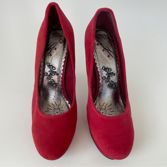 Naughty Monkey Red Suede Heels with Platform Sole - Picture 3 of 14